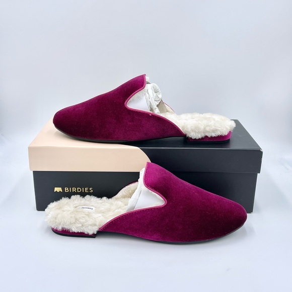 Birdies Shoes - NEW Birdies The Phoebe Wild Berry Velvet Faux Fur Slipper Women’s size 8.5